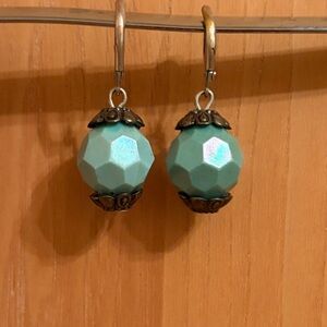 Vintage Turquoise-Colored Faceted Bauble Earrings